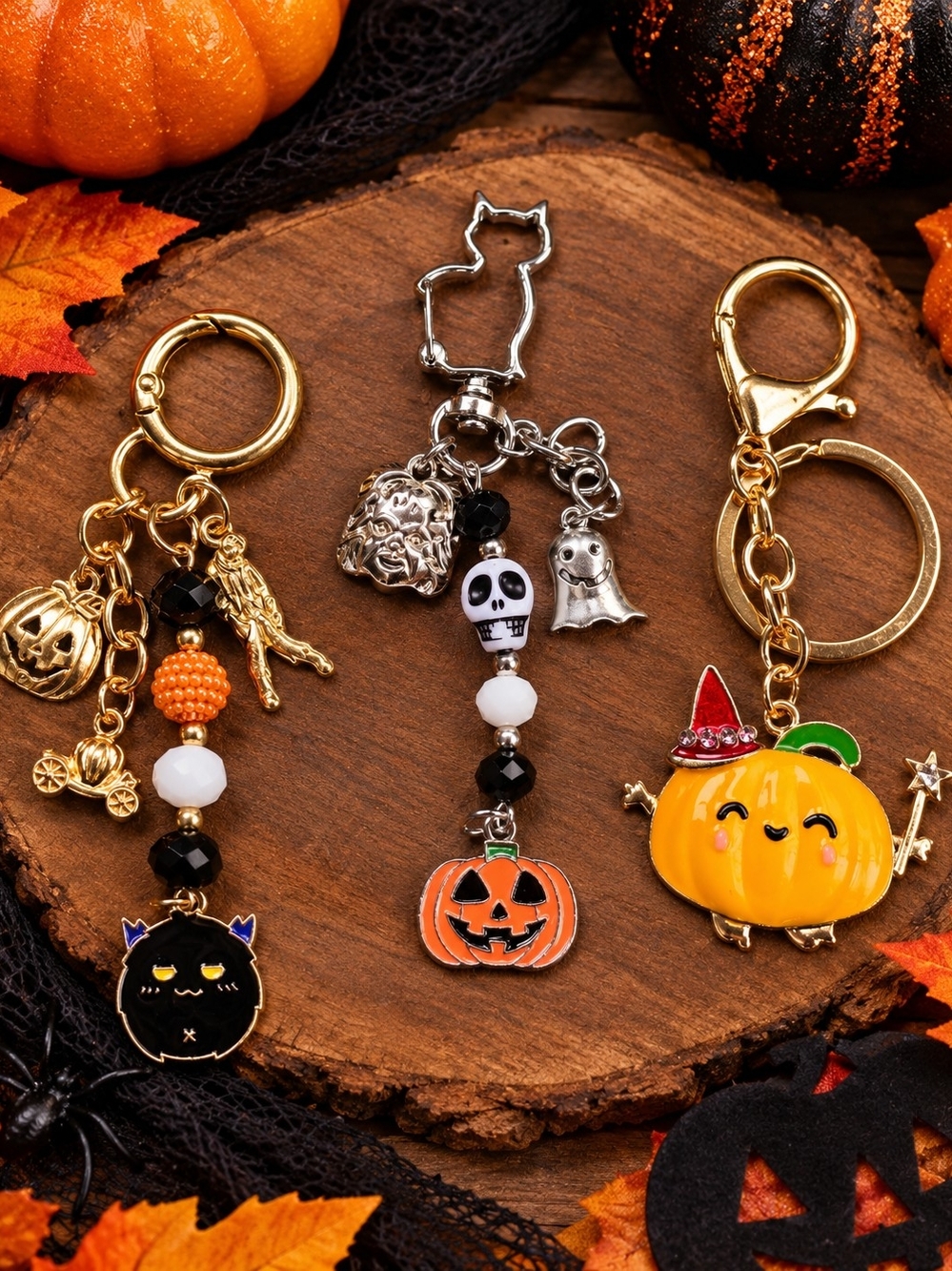 Halloween Fall Pumpkin Skull Black Cat Jason Chucky Keychain - Choice Of 1